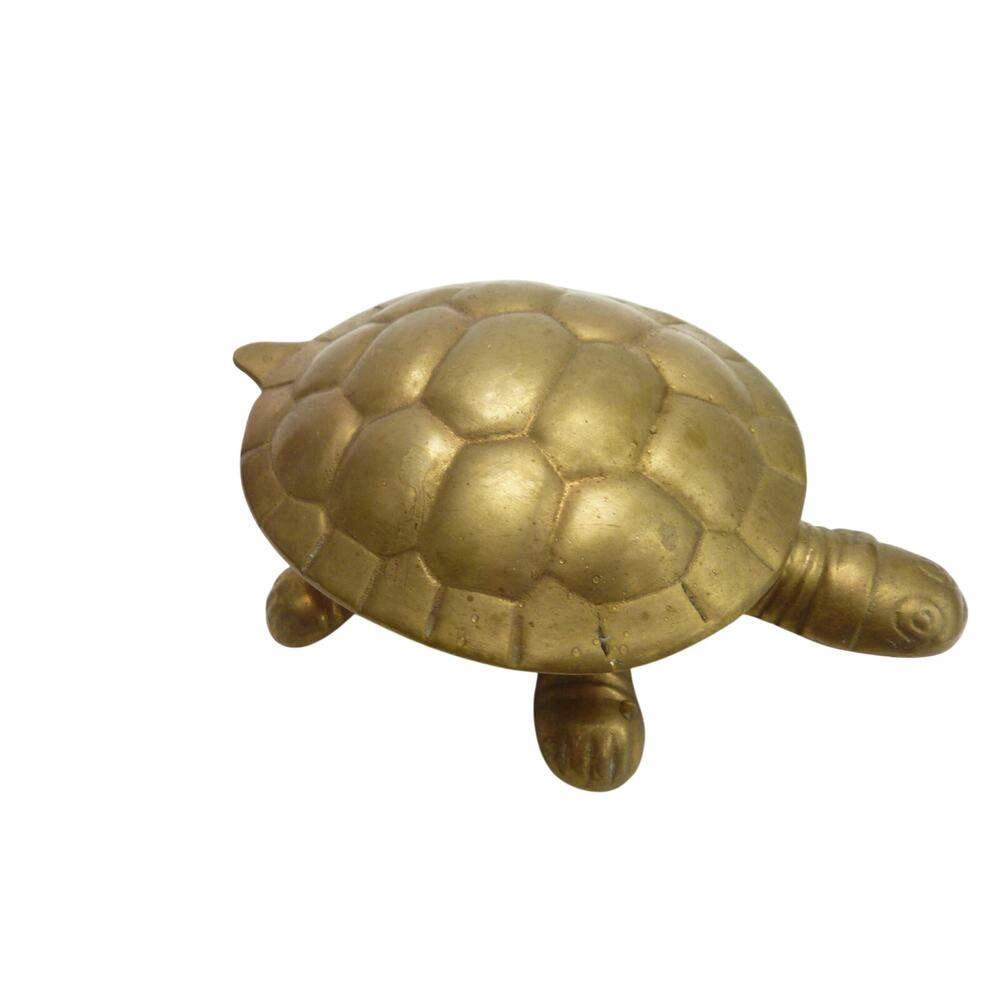Vintage Brass Turtle Trinket Box Hinged Tortoise Figurine Box - Picture 2 of 6